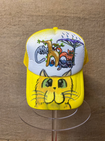 Handpainted cat yellow hat