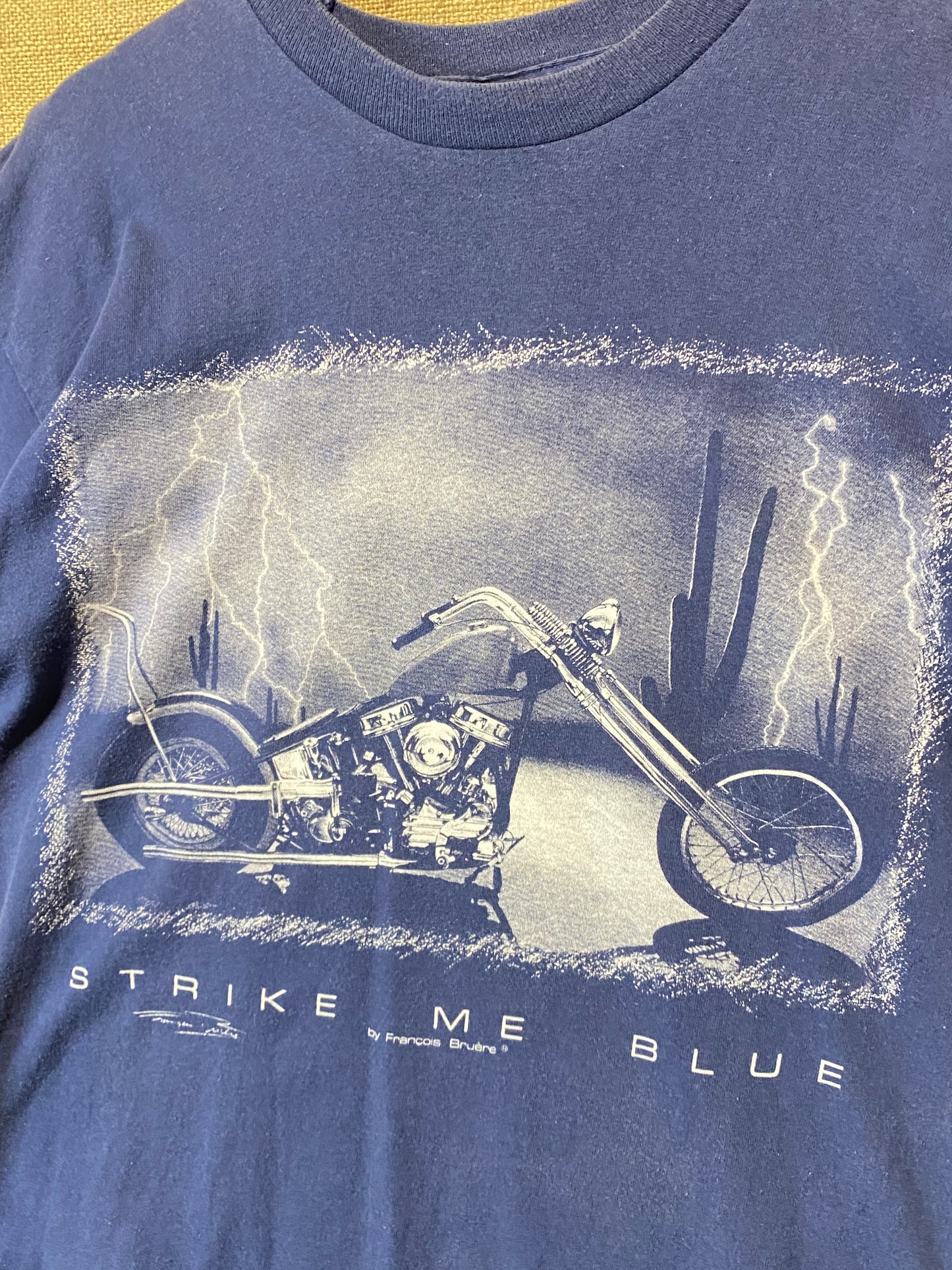 Vintage 1990 Harley Strike me Blue T-shirt.