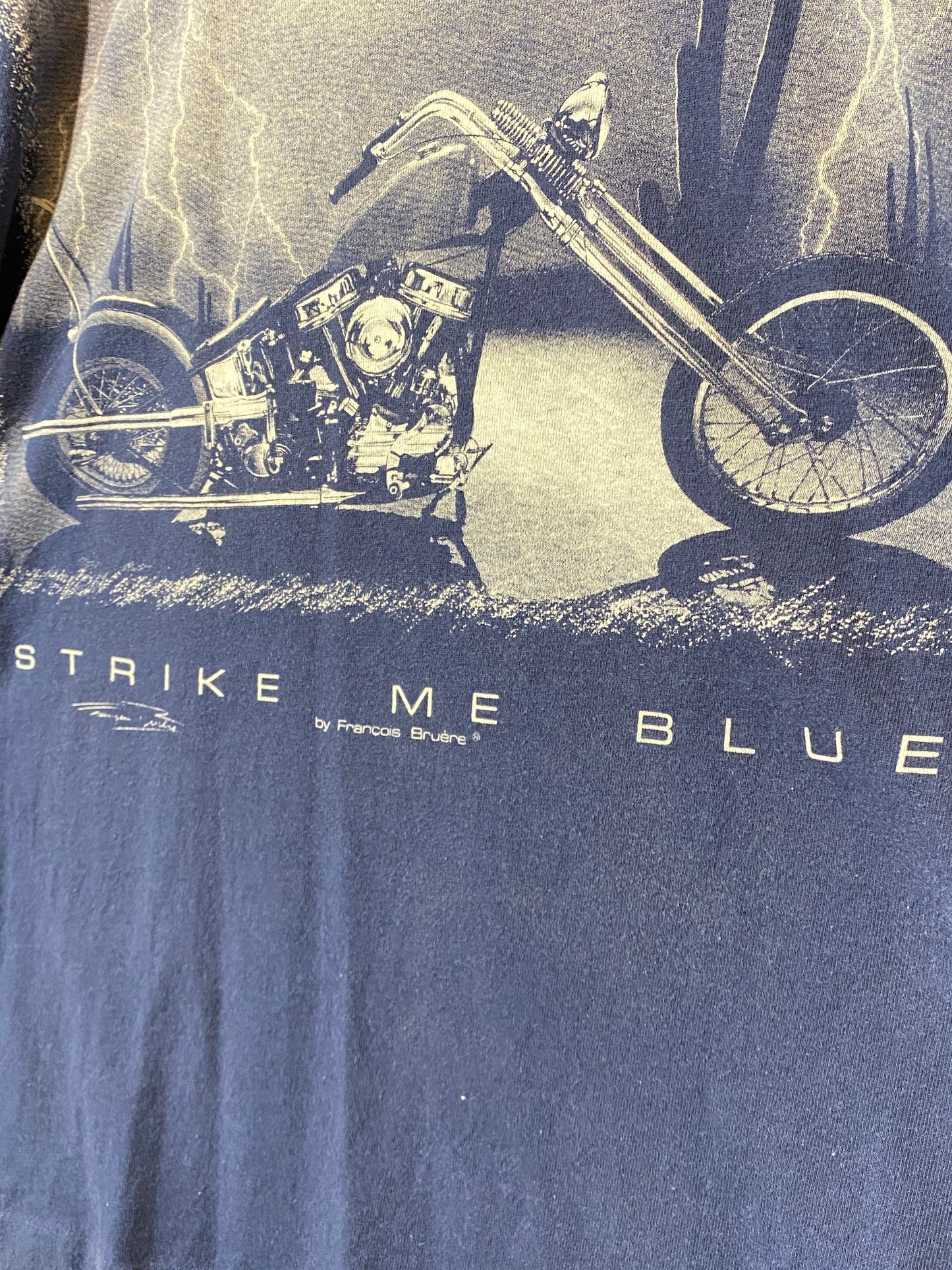 Vintage 1990 Harley Strike me Blue T-shirt.