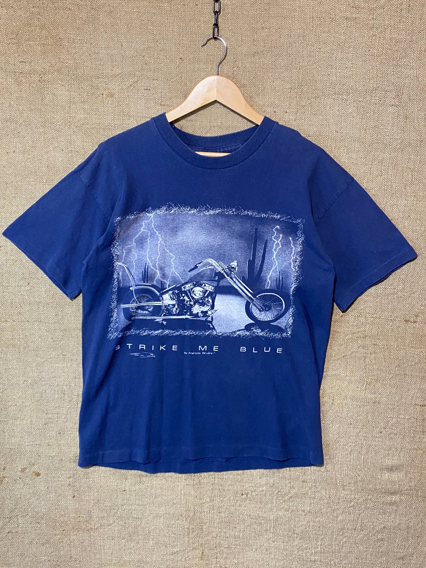 Vintage 1990 Harley Strike me Blue T-shirt.