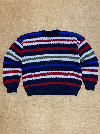 Vintage handmade knitted stripes sweater (M)