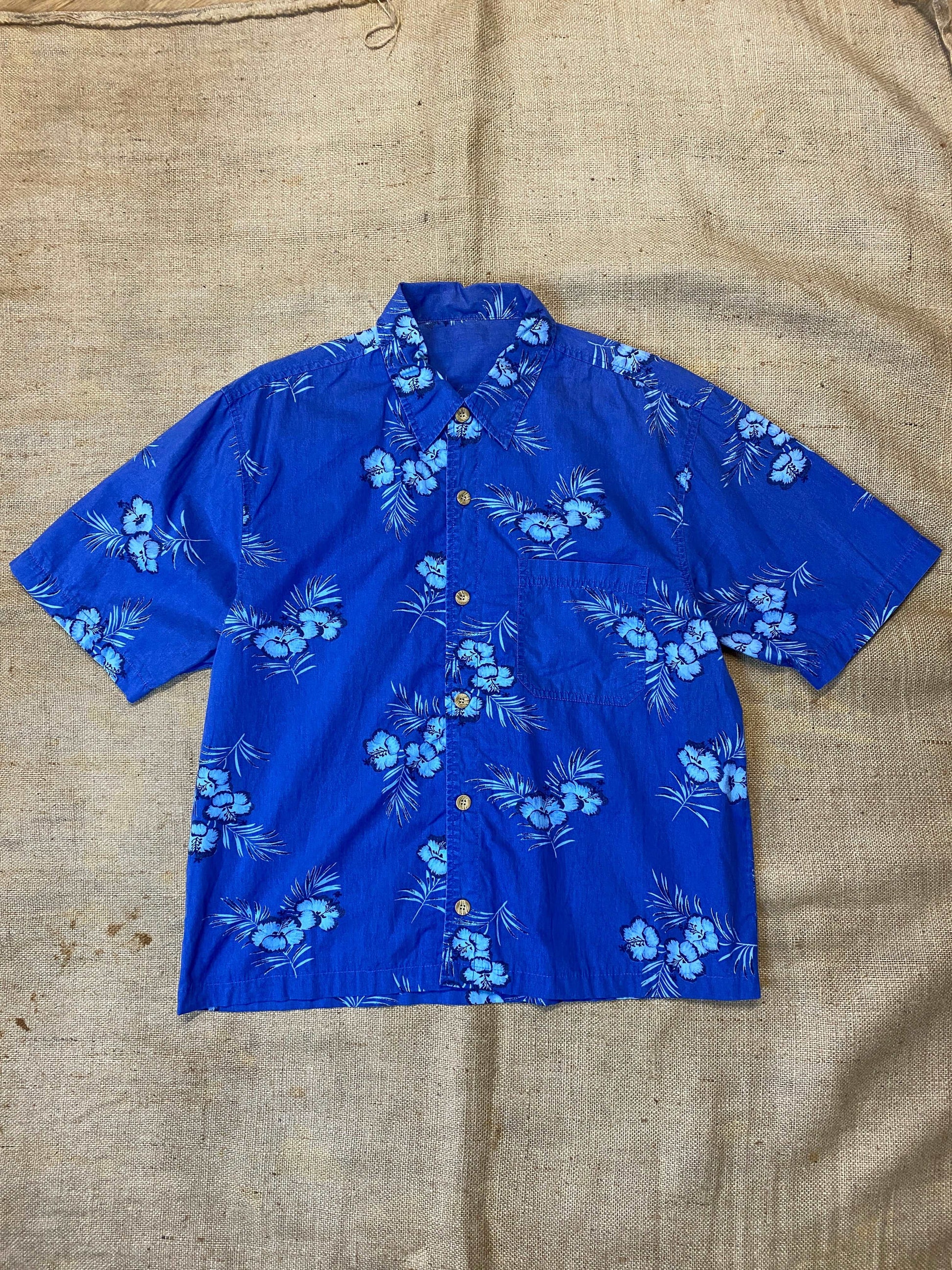 Hawaiian blue flower boxy shirt