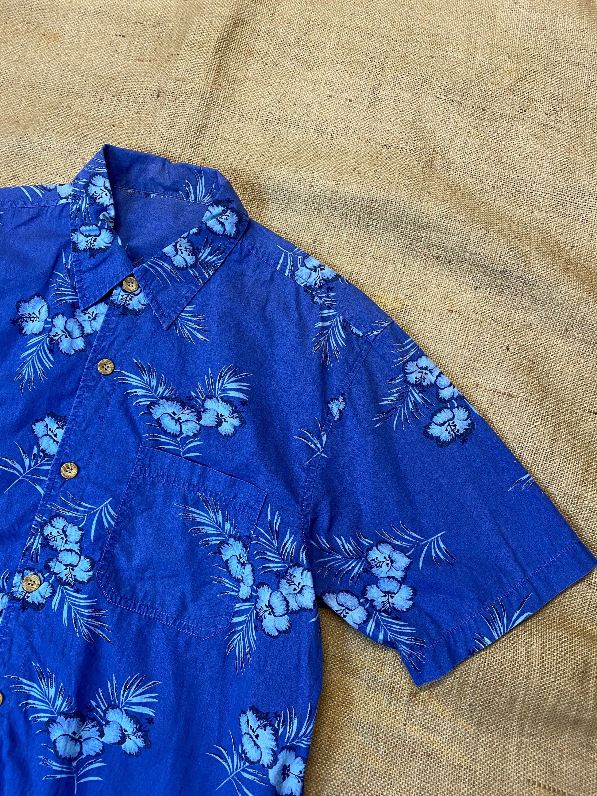 Hawaiian blue flower boxy shirt