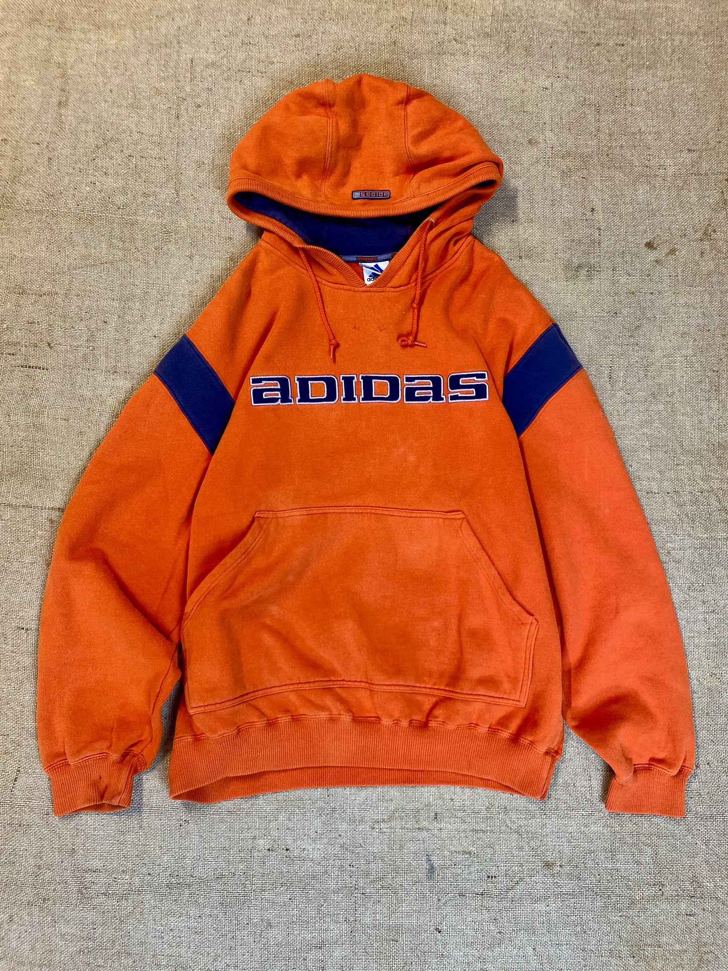 vintage Adidas coton épais sweat à capuche orange (M)