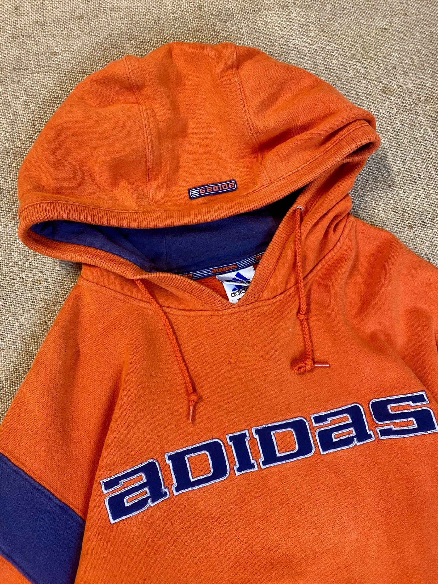 vintage Adidas coton épais sweat à capuche orange (M)