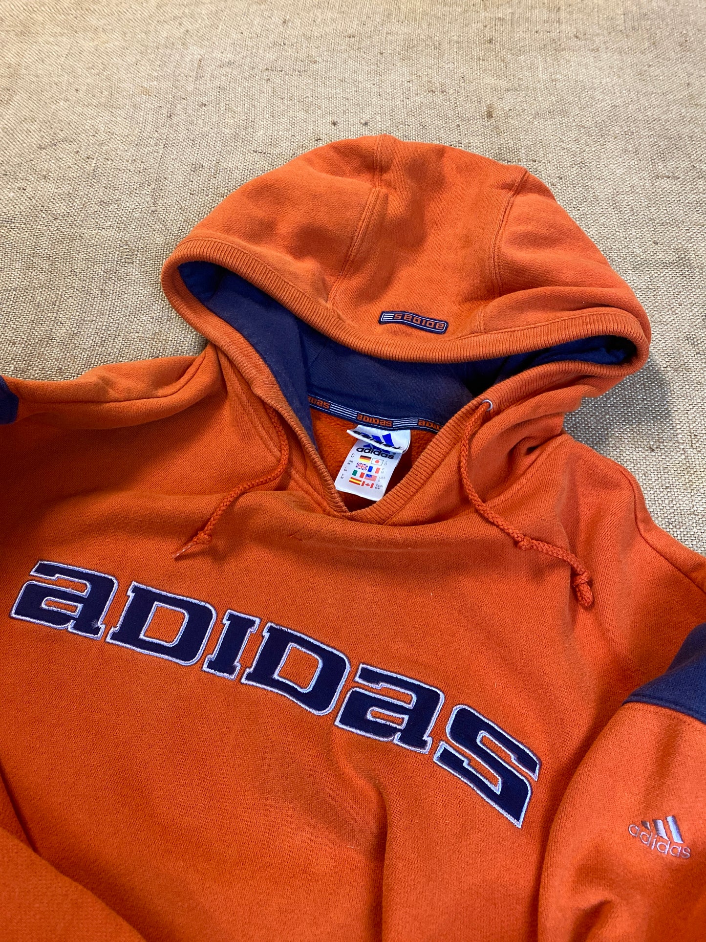 vintage Adidas coton épais sweat à capuche orange (M)