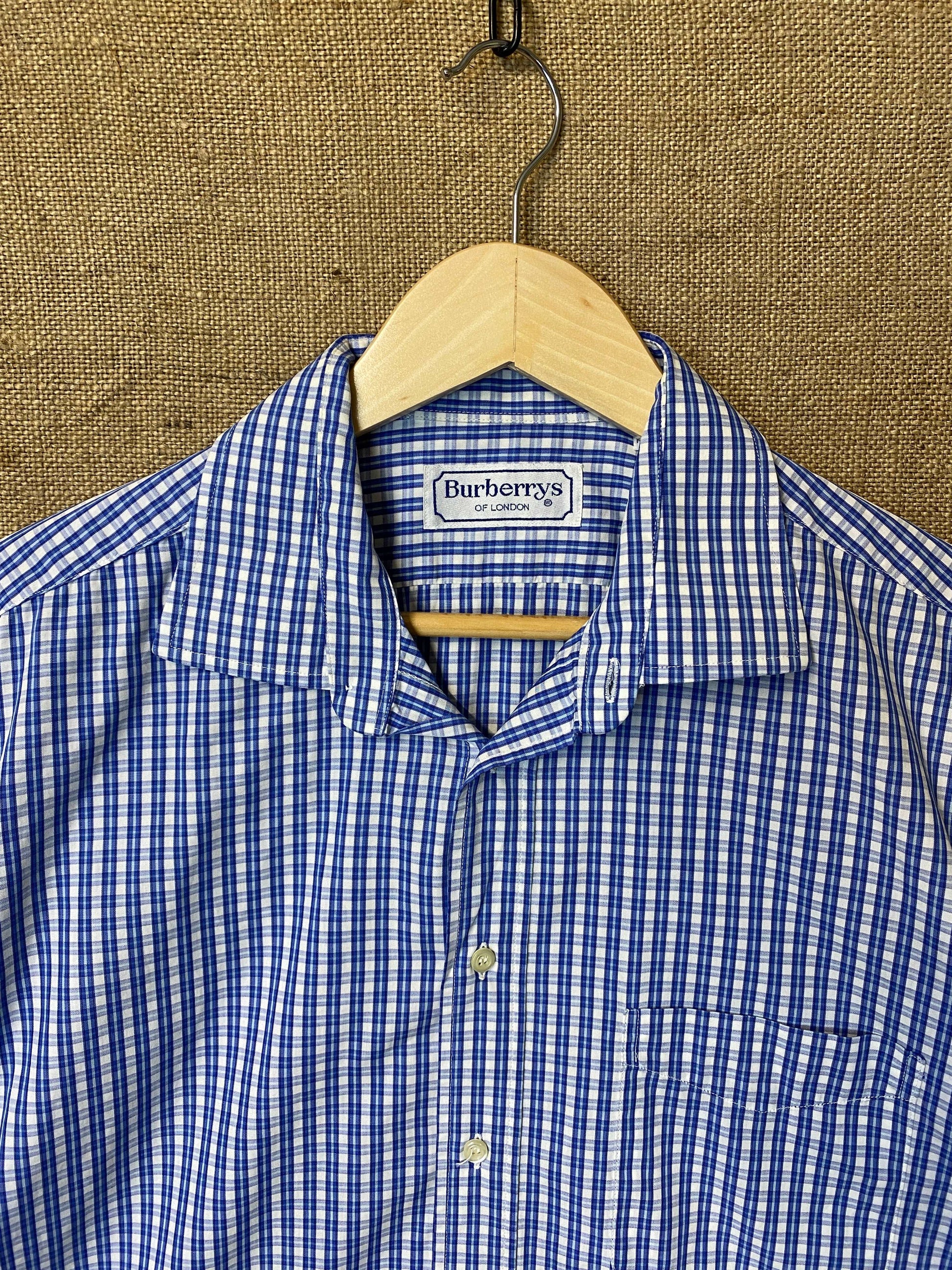 Burberrys white & blue checked shirt (L)