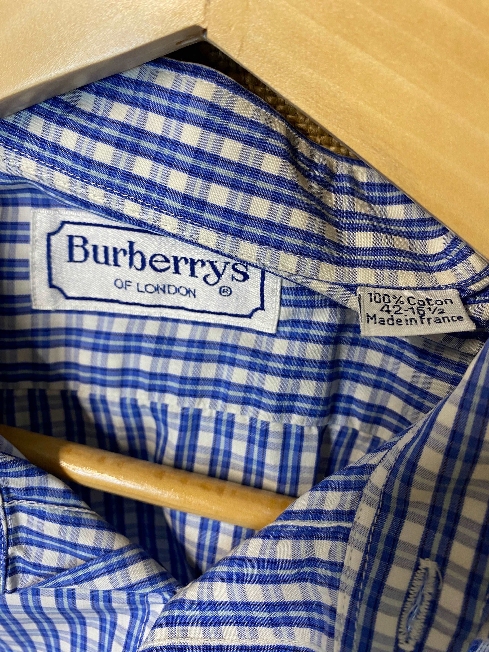 Burberrys white & blue checked shirt (L)