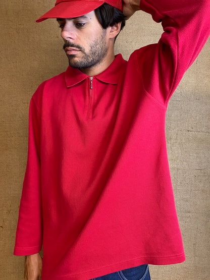 Vintage red polo 1/4 zip 100% coton (M)