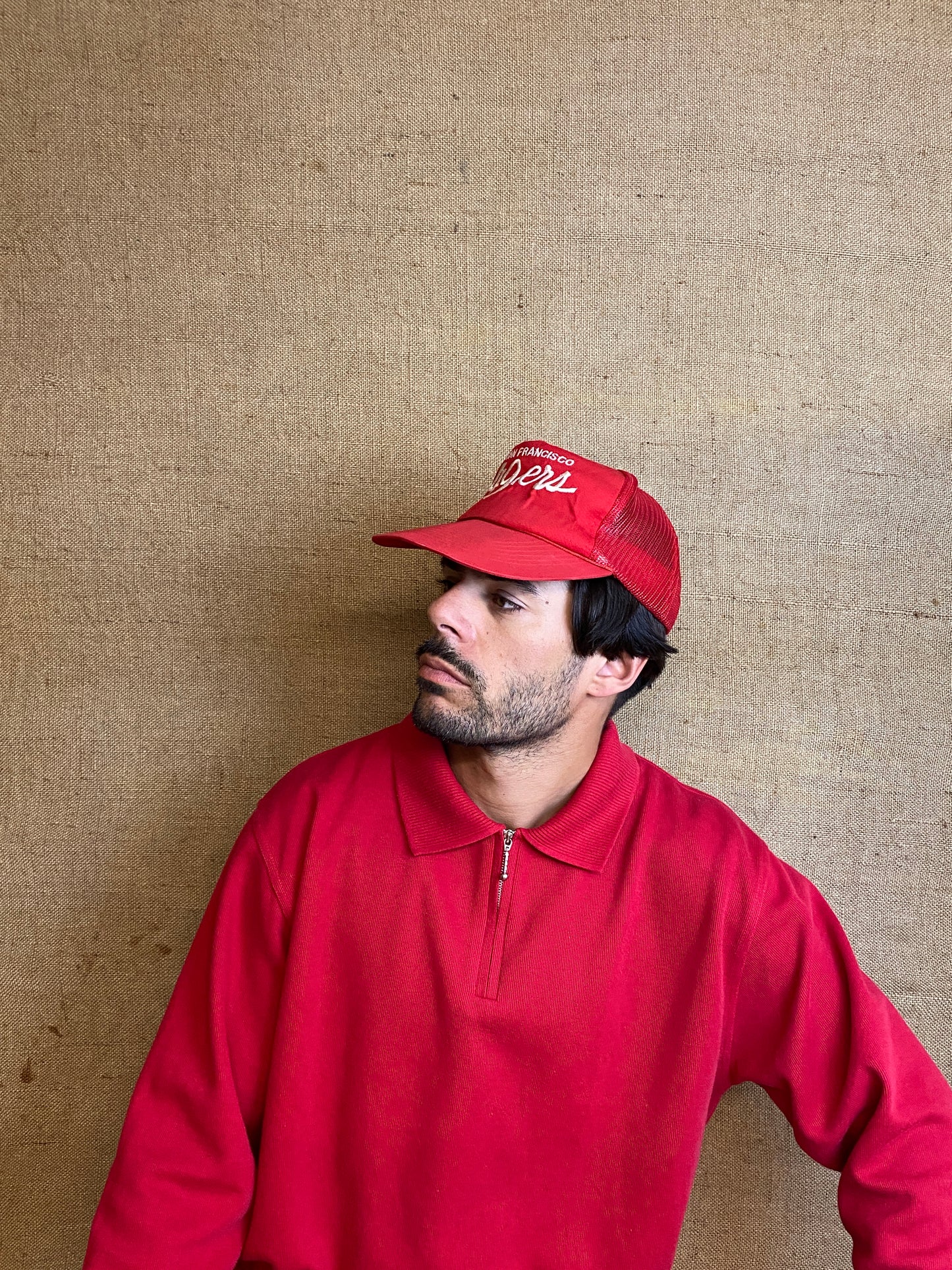 Vintage red polo 1/4 zip 100% coton (M)