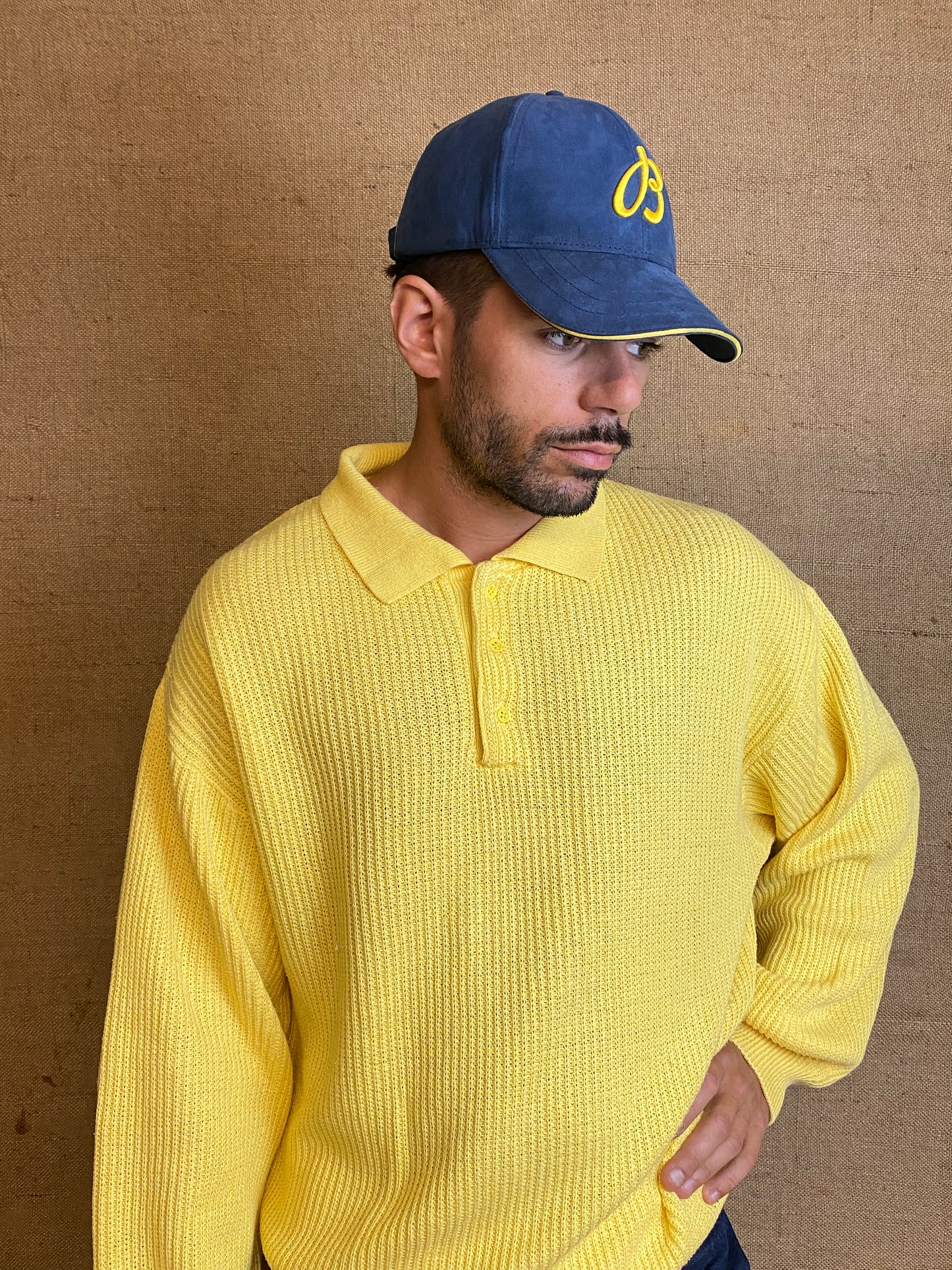 Vintage Yellow longsleeve polo made in Italy (M)