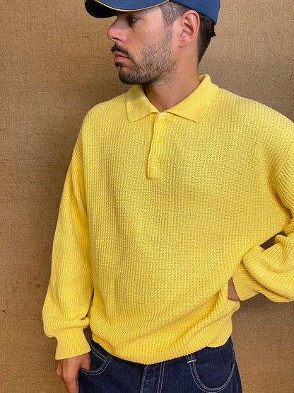 Vintage Yellow longsleeve polo made in Italy (M)