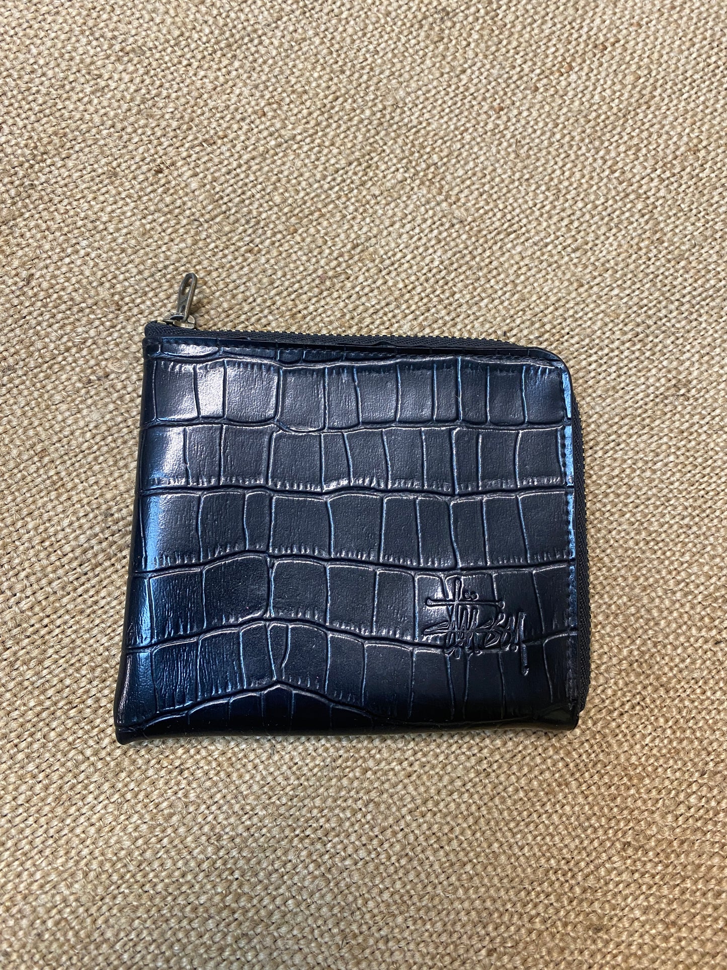 Stüssy black faux crocodile leather wallet